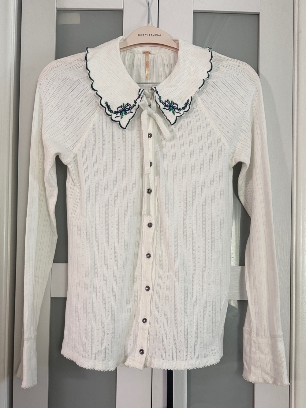 NWT Free People Juniper Embroidered Peter Pan Collar Cardigan Ivory Size Medium
